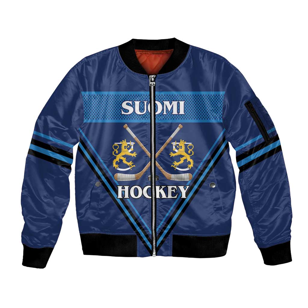 Finland Hockey Custom Sleeve Zip Bomber Jacket Suomi Lion Ice Pride 2026 Blue Version