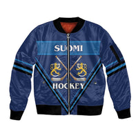 Finland Hockey Custom Sleeve Zip Bomber Jacket Suomi Lion Ice Pride 2026 Blue Version