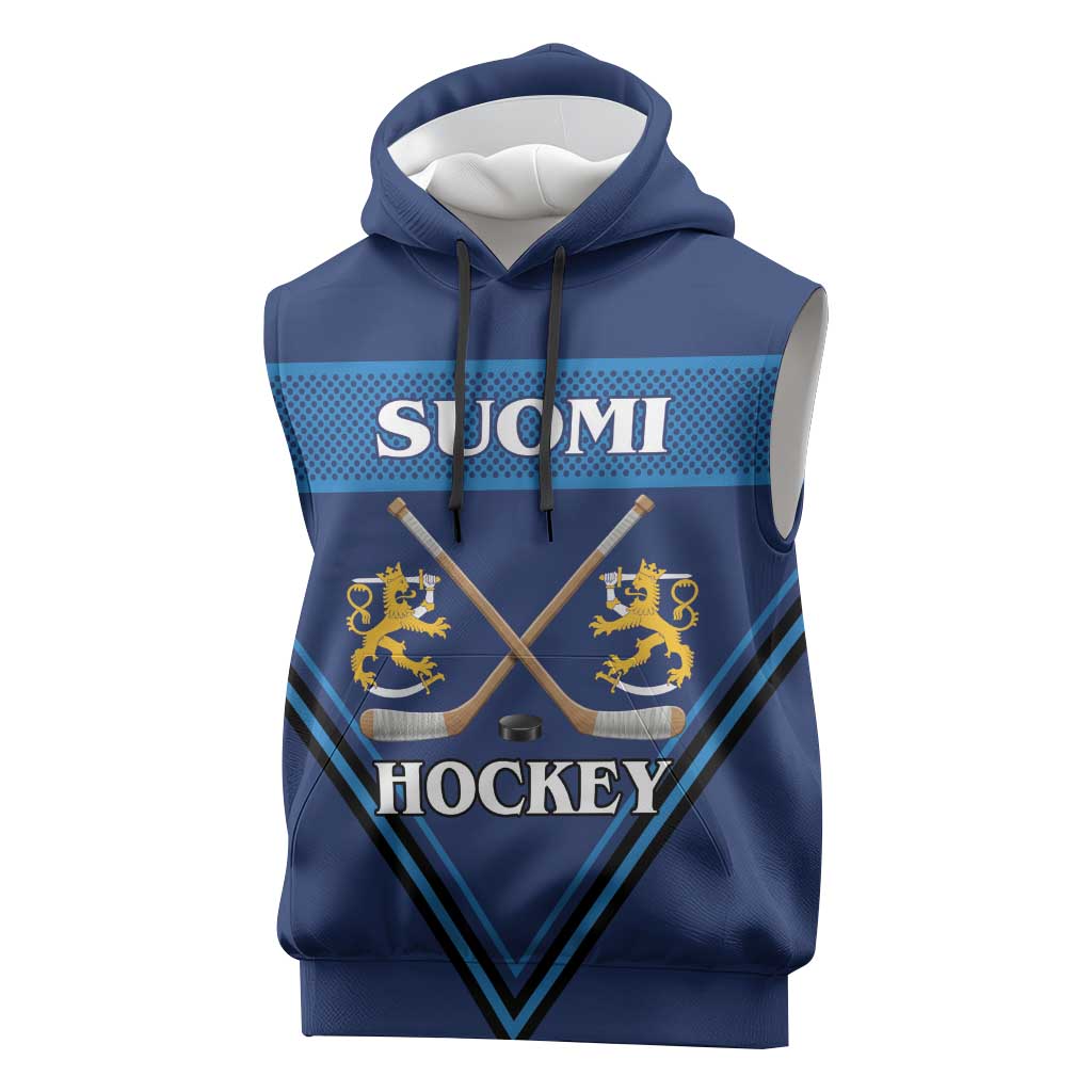 Finland Hockey Custom Sleeveless Hoodie Suomi Lion Ice Pride 2026 Blue Version
