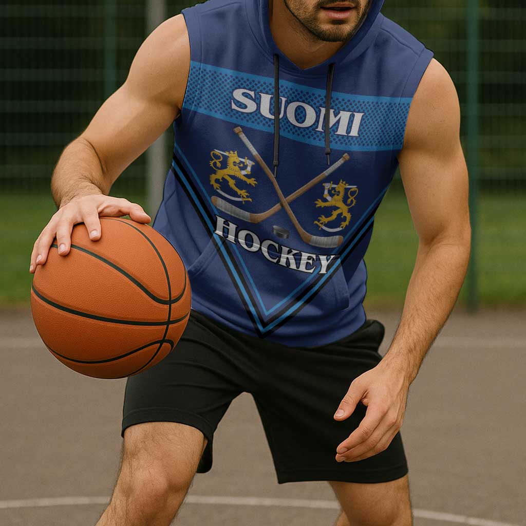Finland Hockey Custom Sleeveless Hoodie Suomi Lion Ice Pride 2026 Blue Version