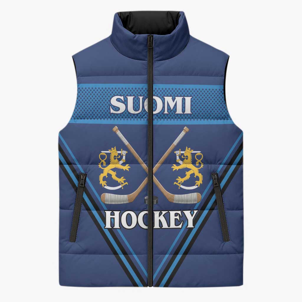Finland Hockey Custom Sleeveless Puffer Jacket Suomi Lion Ice Pride 2026 Blue Version