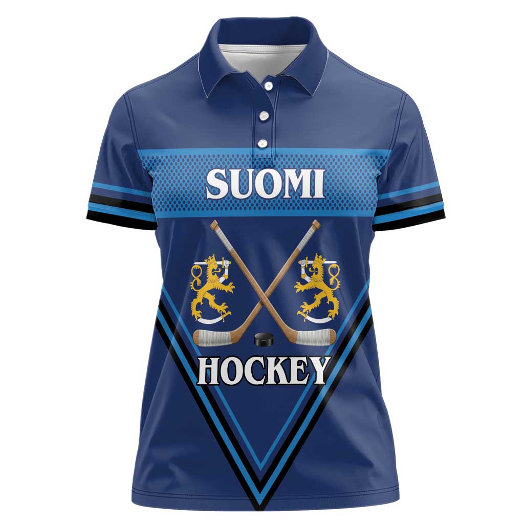 Finland Hockey Custom Women Polo Shirt Suomi Lion Ice Pride 2026 Blue Version
