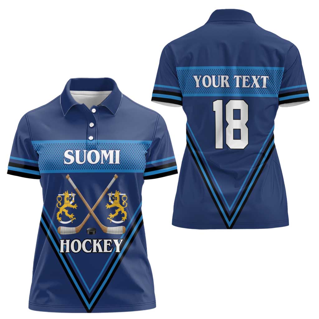 Finland Hockey Custom Women Polo Shirt Suomi Lion Ice Pride 2026 Blue Version