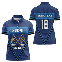 Finland Hockey Custom Women Polo Shirt Suomi Lion Ice Pride 2026 Blue Version