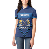 Finland Hockey Custom Women Polo Shirt Suomi Lion Ice Pride 2026 Blue Version