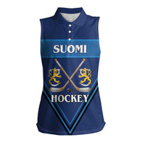Finland Hockey Custom Women Sleeveless Polo Shirt Suomi Lion Ice Pride 2026 Blue Version