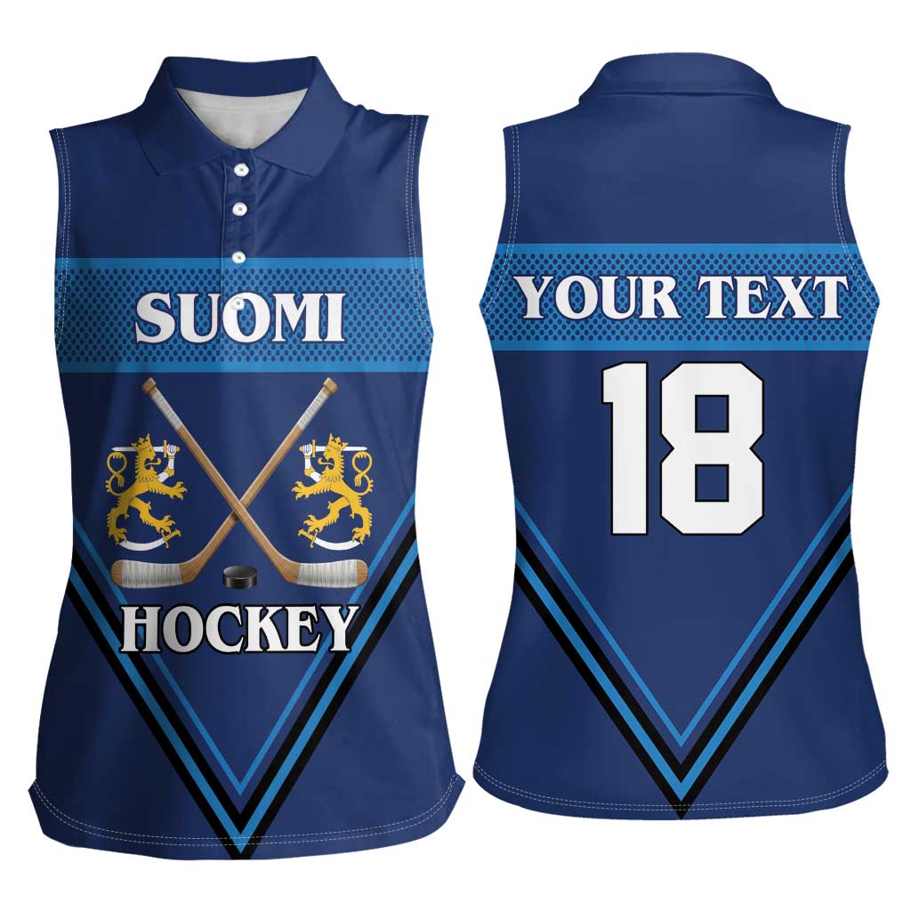 Finland Hockey Custom Women Sleeveless Polo Shirt Suomi Lion Ice Pride 2026 Blue Version