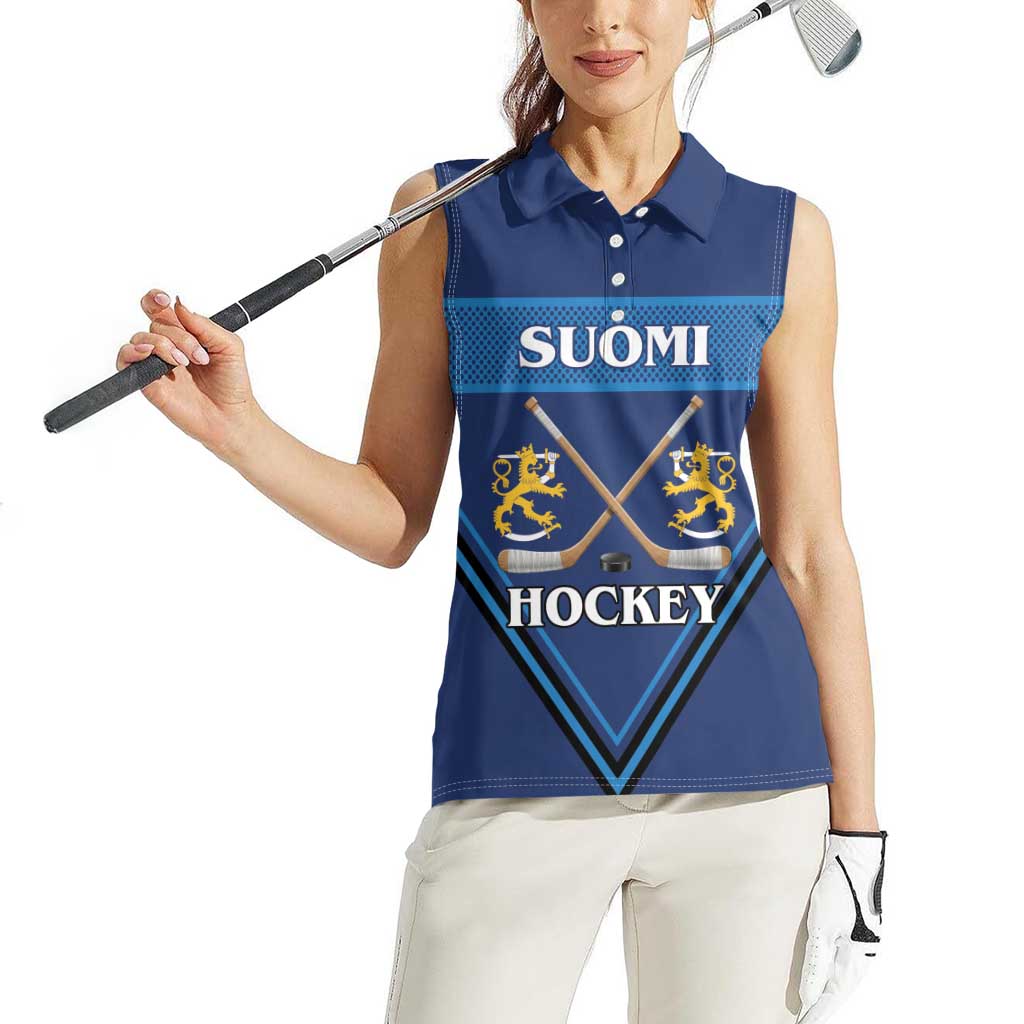 Finland Hockey Custom Women Sleeveless Polo Shirt Suomi Lion Ice Pride 2026 Blue Version