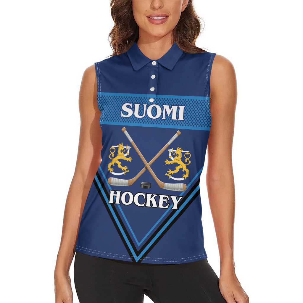 Finland Hockey Custom Women Sleeveless Polo Shirt Suomi Lion Ice Pride 2026 Blue Version