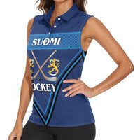 Finland Hockey Custom Women Sleeveless Polo Shirt Suomi Lion Ice Pride 2026 Blue Version