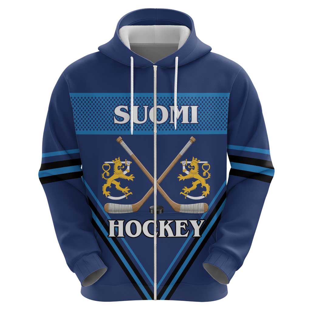 Finland Hockey Custom Zip Hoodie Suomi Lion Ice Pride 2026 Blue Version