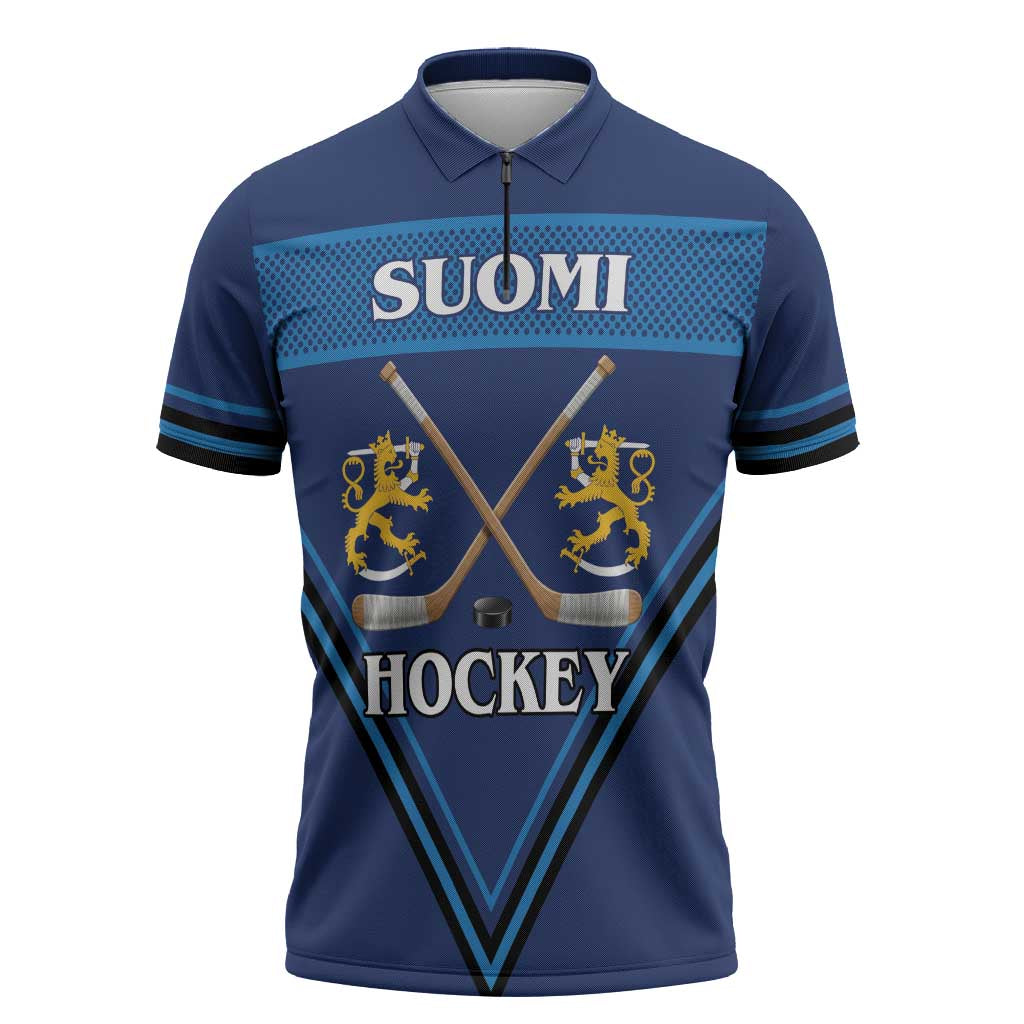 Finland Hockey Custom Zipper Polo Shirt Suomi Lion Ice Pride 2026 Blue Version