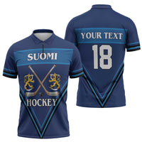 Finland Hockey Custom Zipper Polo Shirt Suomi Lion Ice Pride 2026 Blue Version