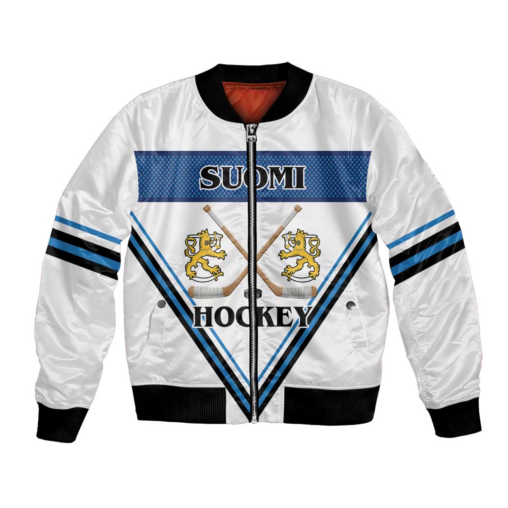 Finland Hockey Custom Bomber Jacket Suomi Lion Ice Pride 2026 White Version