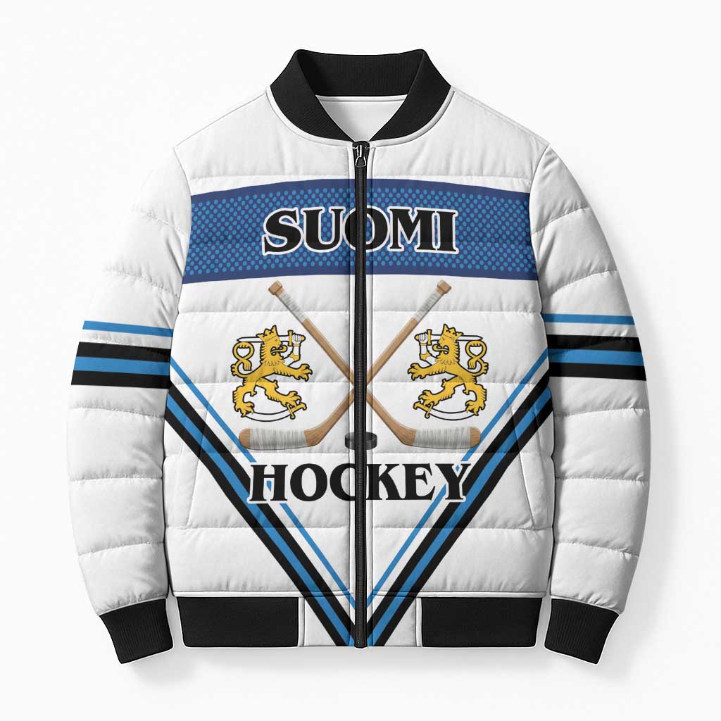 Finland Hockey Custom Bomber Puffer Jacket Suomi Lion Ice Pride 2026 White Version