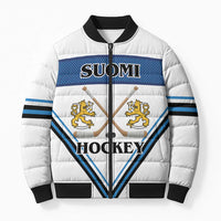 Finland Hockey Custom Bomber Puffer Jacket Suomi Lion Ice Pride 2026 White Version