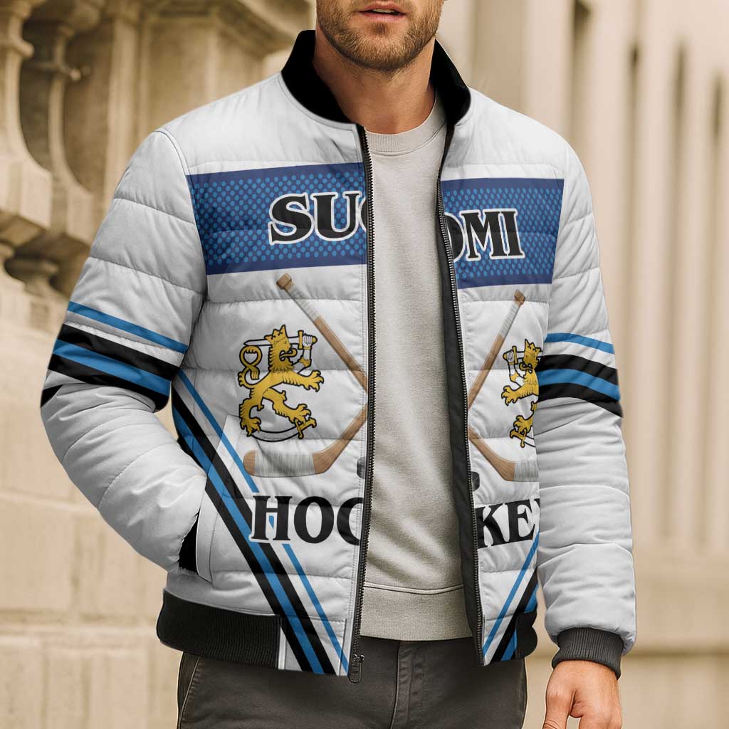 Finland Hockey Custom Bomber Puffer Jacket Suomi Lion Ice Pride 2026 White Version
