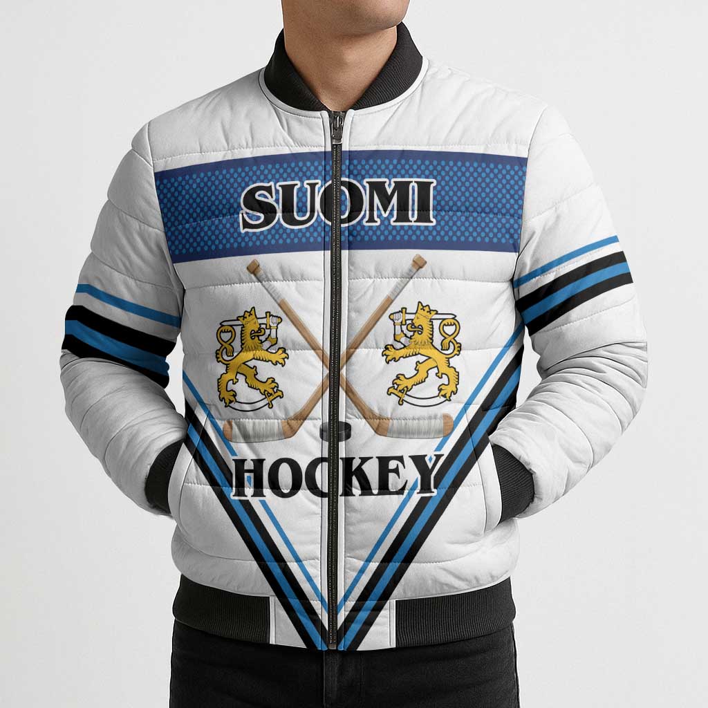 Finland Hockey Custom Bomber Puffer Jacket Suomi Lion Ice Pride 2026 White Version