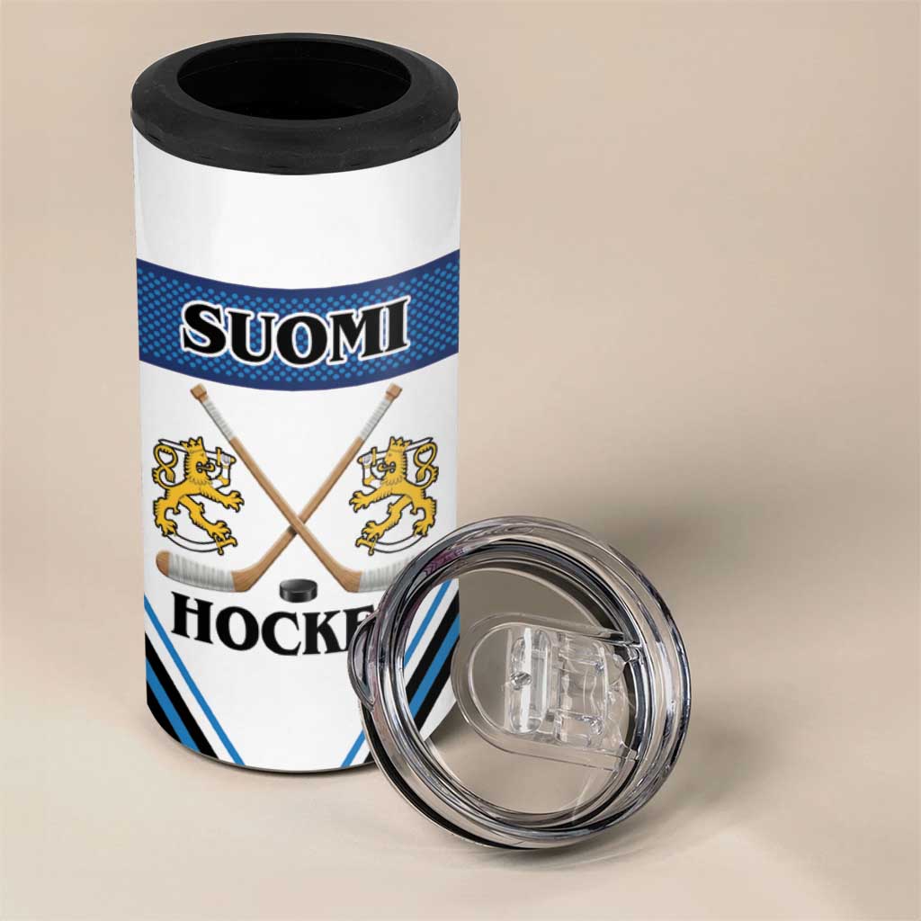 Finland Hockey Custom 4 in 1 Can Cooler Tumbler Suomi Lion Ice Pride 2026 White Version