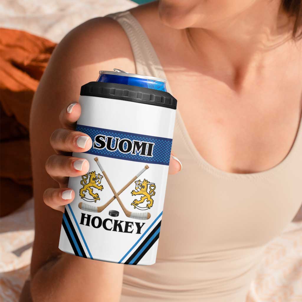 Finland Hockey Custom 4 in 1 Can Cooler Tumbler Suomi Lion Ice Pride 2026 White Version