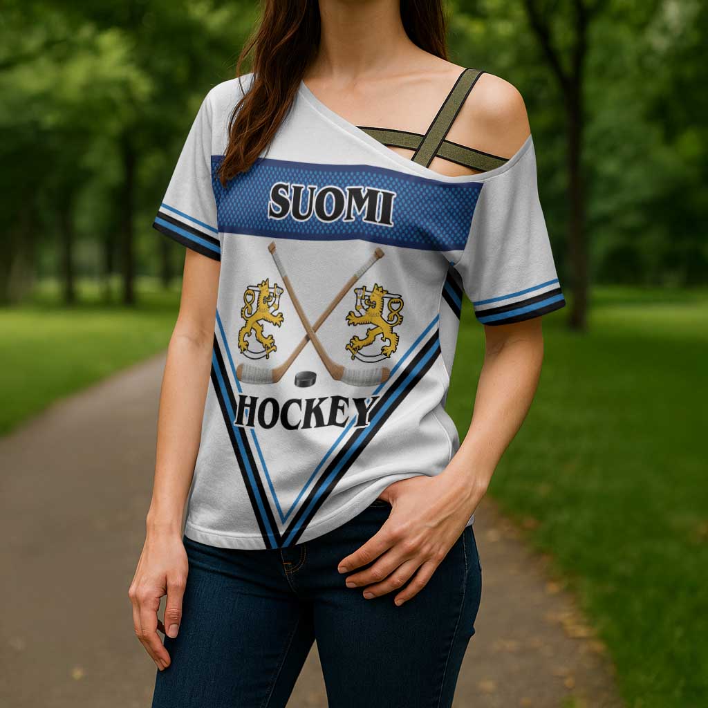 Finland Hockey Custom Cross Shoulder Shirt Suomi Lion Ice Pride 2026 White Version