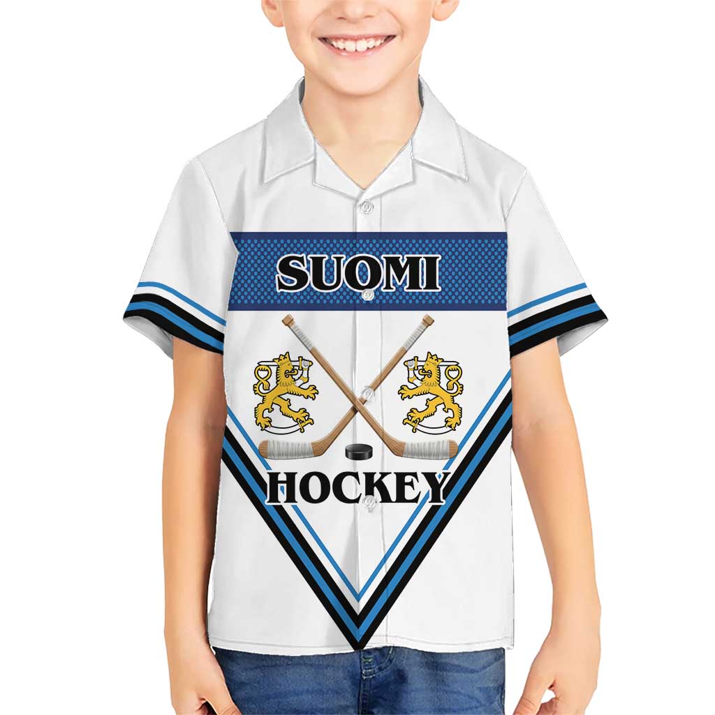 Finland Hockey Custom Kid Hawaiian Shirt Suomi Lion Ice Pride 2026 White Version