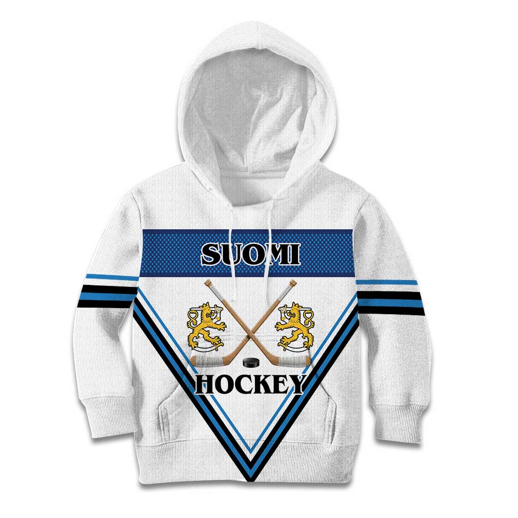 Finland Hockey Custom Kid Hoodie Suomi Lion Ice Pride 2026 White Version