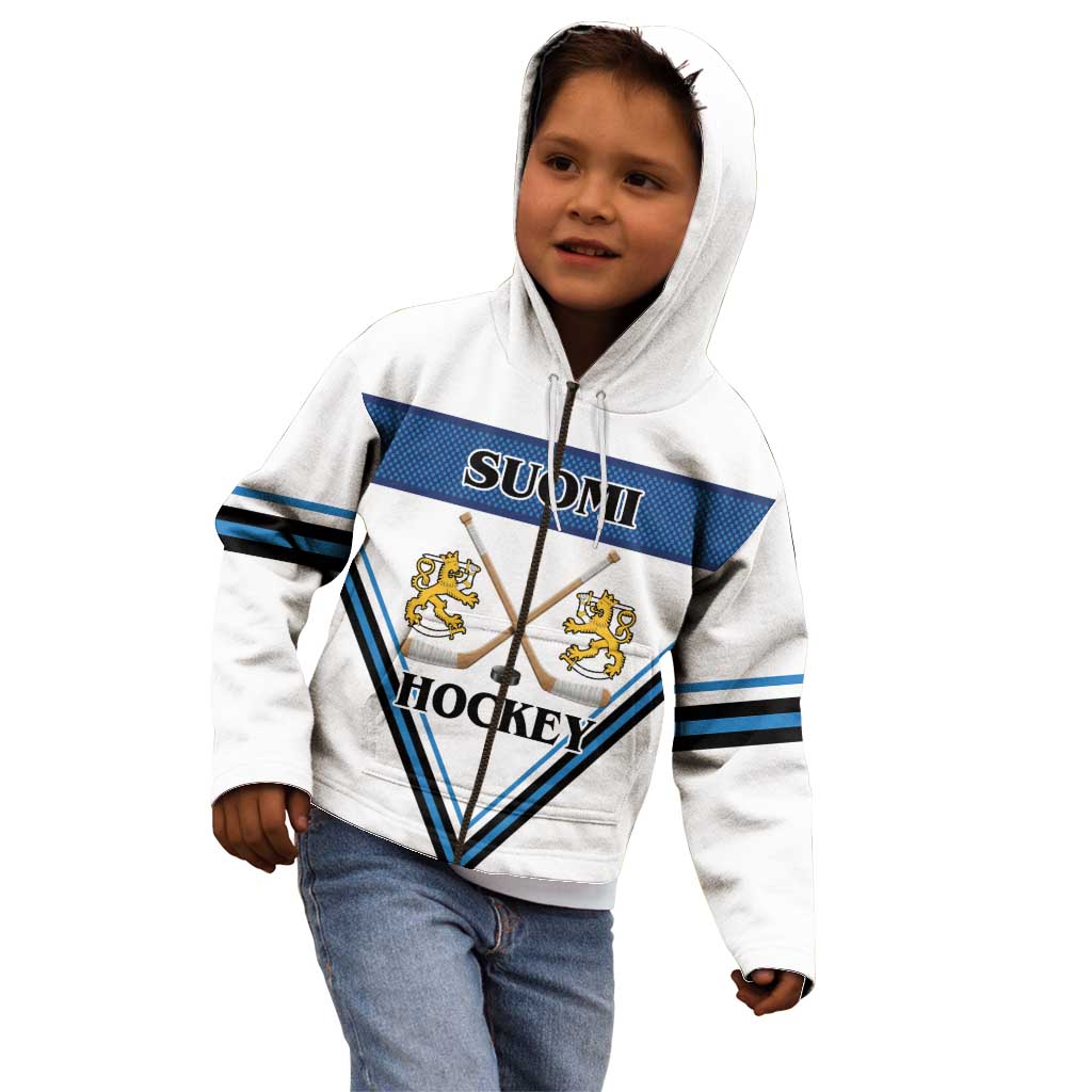 Finland Hockey Custom Kid Hoodie Suomi Lion Ice Pride 2026 White Version