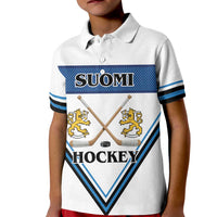 Finland Hockey Custom Kid Polo Shirt Suomi Lion Ice Pride 2026 White Version