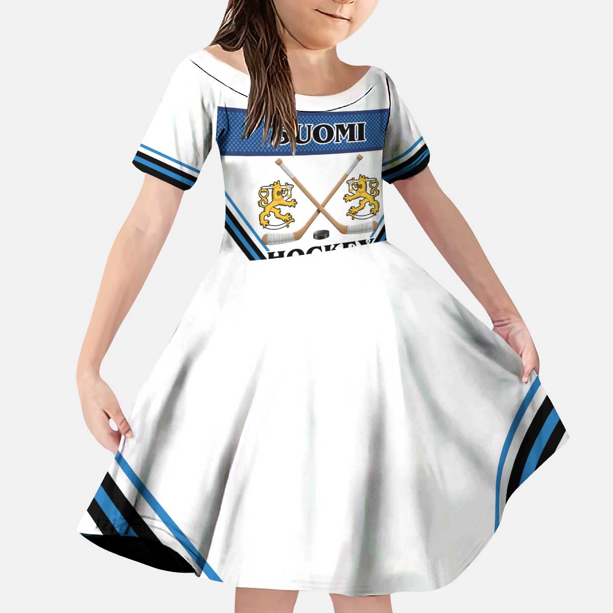 Finland Hockey Custom Kid Short Sleeve Dress Suomi Lion Ice Pride 2026 White Version