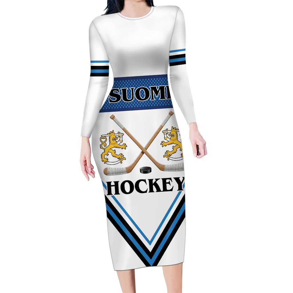 Finland Hockey Custom Long Sleeve Bodycon Dress Suomi Lion Ice Pride 2026 White Version