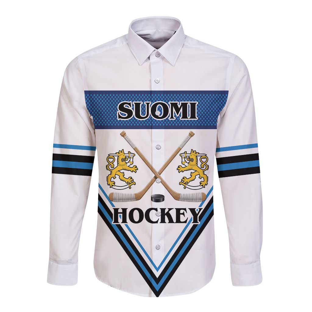 Finland Hockey Custom Long Sleeve Button Shirt Suomi Lion Ice Pride 2026 White Version