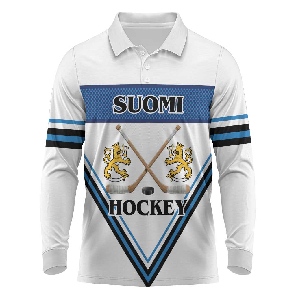 Finland Hockey Custom Long Sleeve Polo Shirt Suomi Lion Ice Pride 2026 White Version