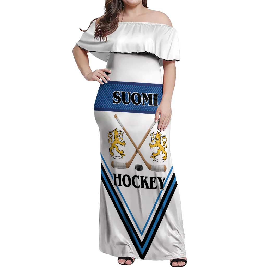 Finland Hockey Custom Off Shoulder Maxi Dress Suomi Lion Ice Pride 2026 White Version