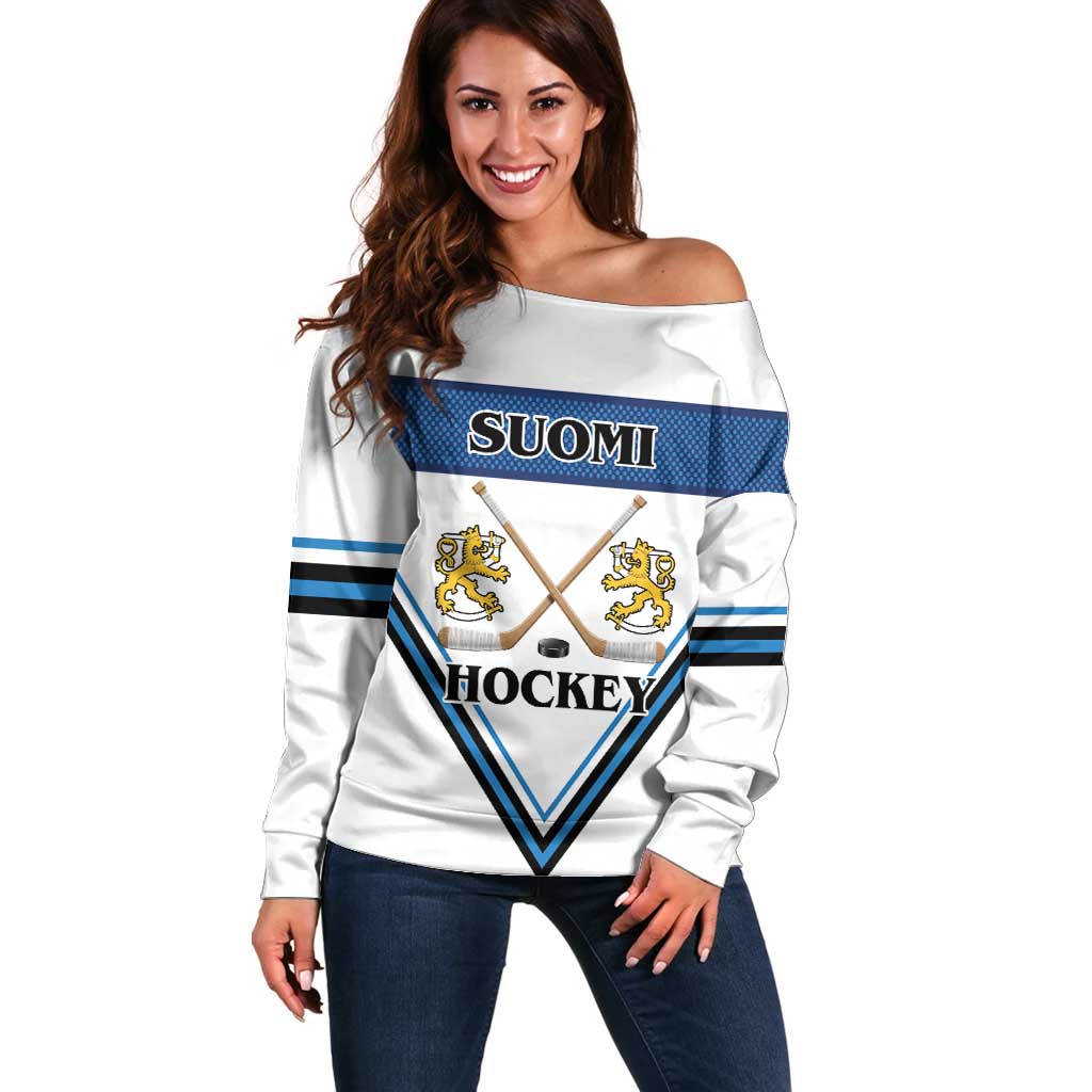 Finland Hockey Custom Off Shoulder Sweater Suomi Lion Ice Pride 2026 White Version