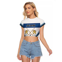 Finland Hockey Custom Raglan Cropped T Shirt Suomi Lion Ice Pride 2026 White Version