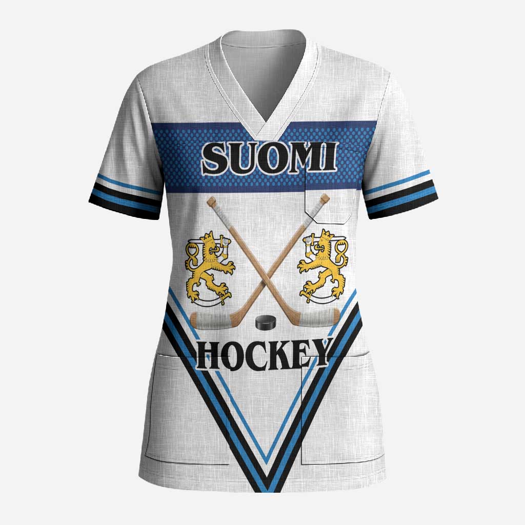 Finland Hockey Custom Scrub Top Suomi Lion Ice Pride 2026 White Version
