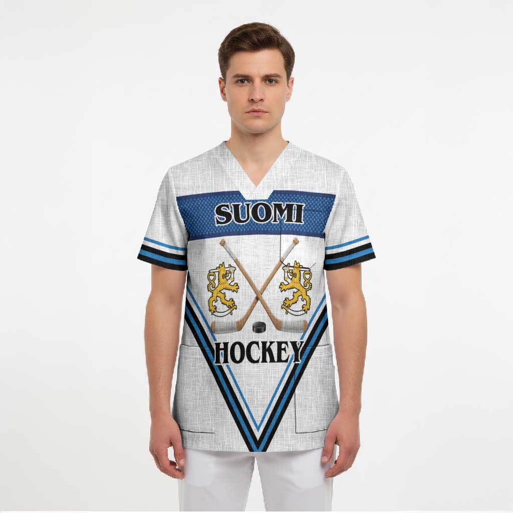 Finland Hockey Custom Scrub Top Suomi Lion Ice Pride 2026 White Version