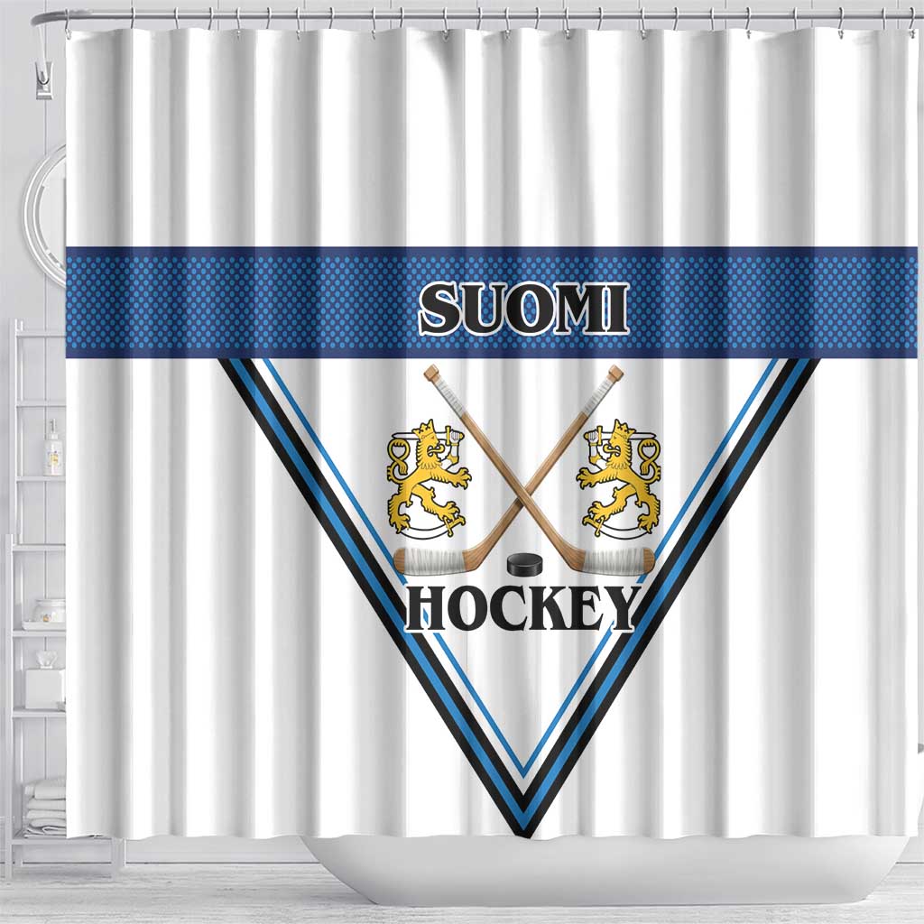 Finland Hockey Shower Curtain Suomi Lion Ice Pride 2026 White Version