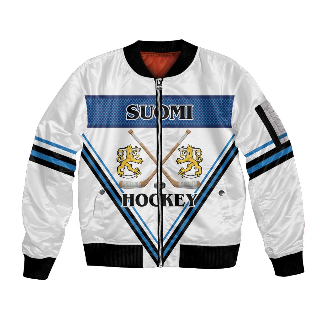 Finland Hockey Custom Sleeve Zip Bomber Jacket Suomi Lion Ice Pride 2026 White Version