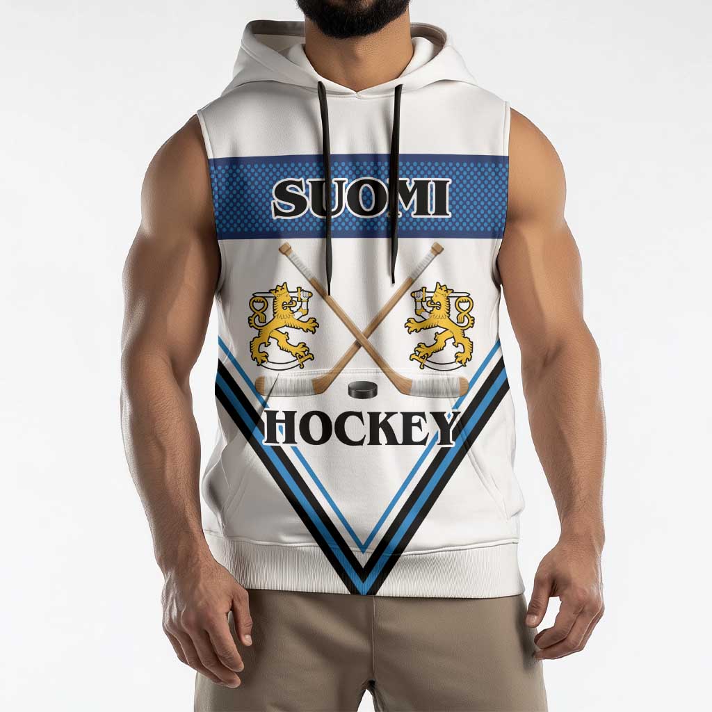Finland Hockey Custom Sleeveless Hoodie Suomi Lion Ice Pride 2026 White Version