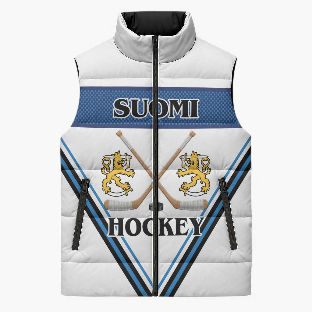 Finland Hockey Custom Sleeveless Puffer Jacket Suomi Lion Ice Pride 2026 White Version