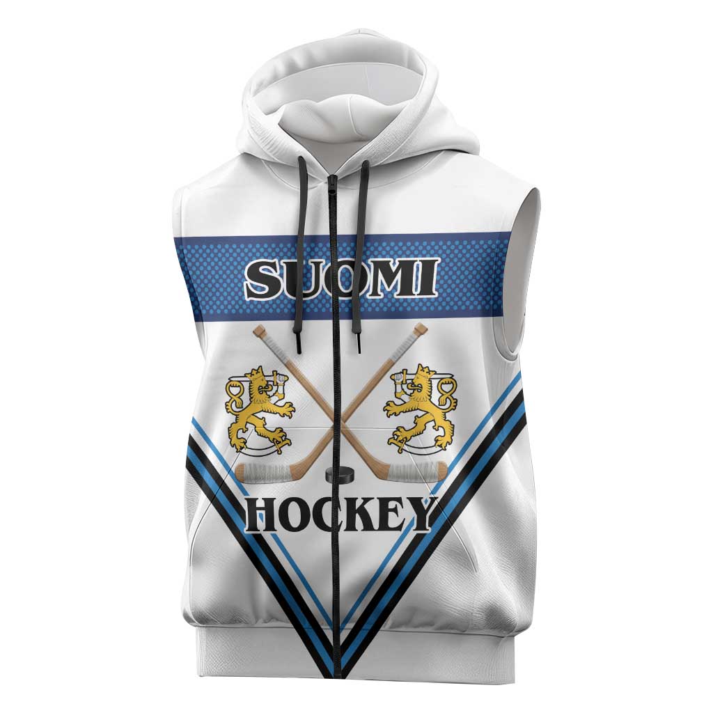 Finland Hockey Custom Sleeveless Zip Hoodie Suomi Lion Ice Pride 2026 White Version