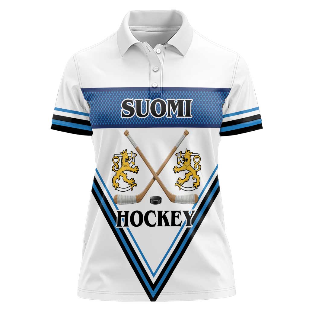 Finland Hockey Custom Women Polo Shirt Suomi Lion Ice Pride 2026 White Version