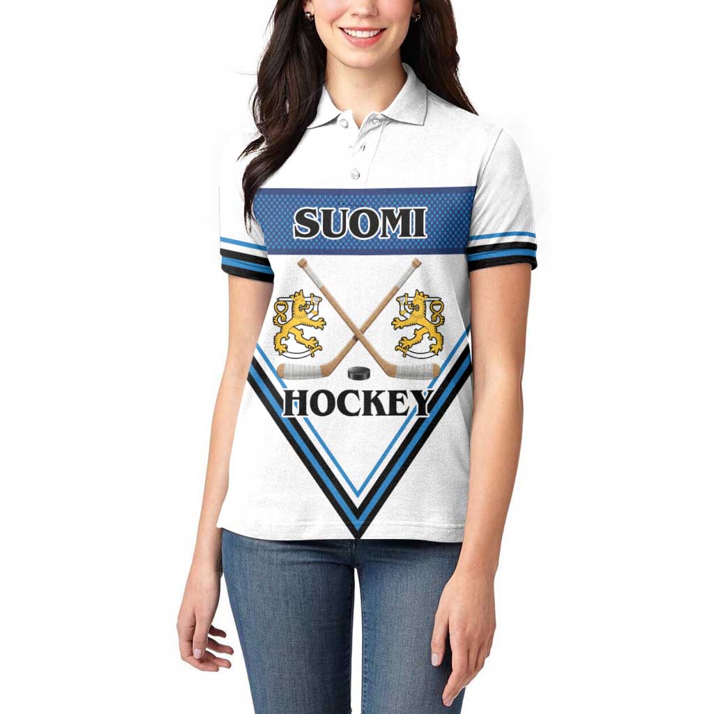 Finland Hockey Custom Women Polo Shirt Suomi Lion Ice Pride 2026 White Version