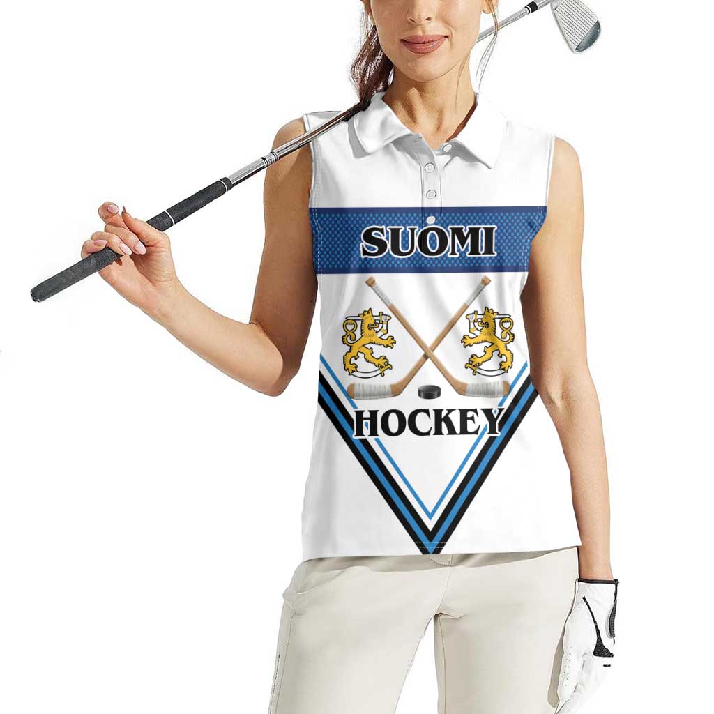 Finland Hockey Custom Women Sleeveless Polo Shirt Suomi Lion Ice Pride 2026 White Version