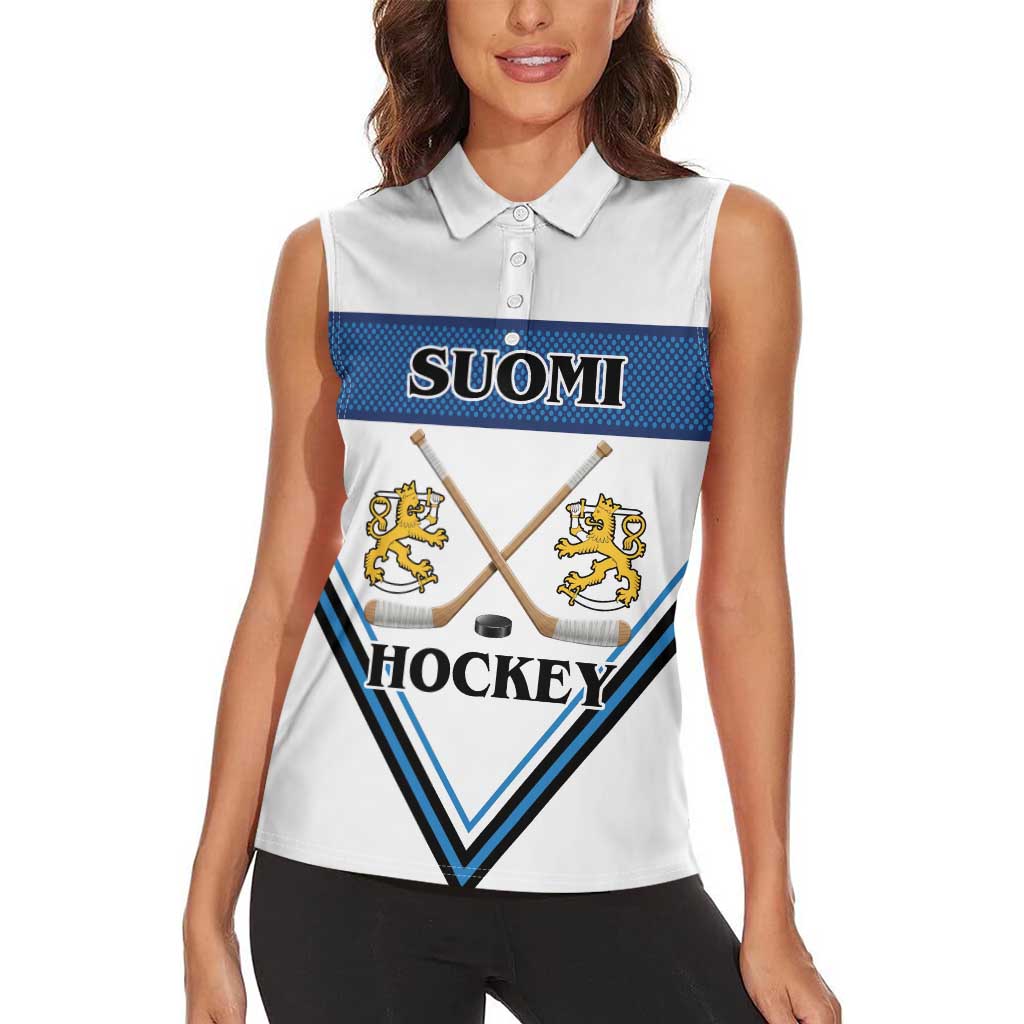 Finland Hockey Custom Women Sleeveless Polo Shirt Suomi Lion Ice Pride 2026 White Version