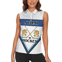 Finland Hockey Custom Women Sleeveless Polo Shirt Suomi Lion Ice Pride 2026 White Version