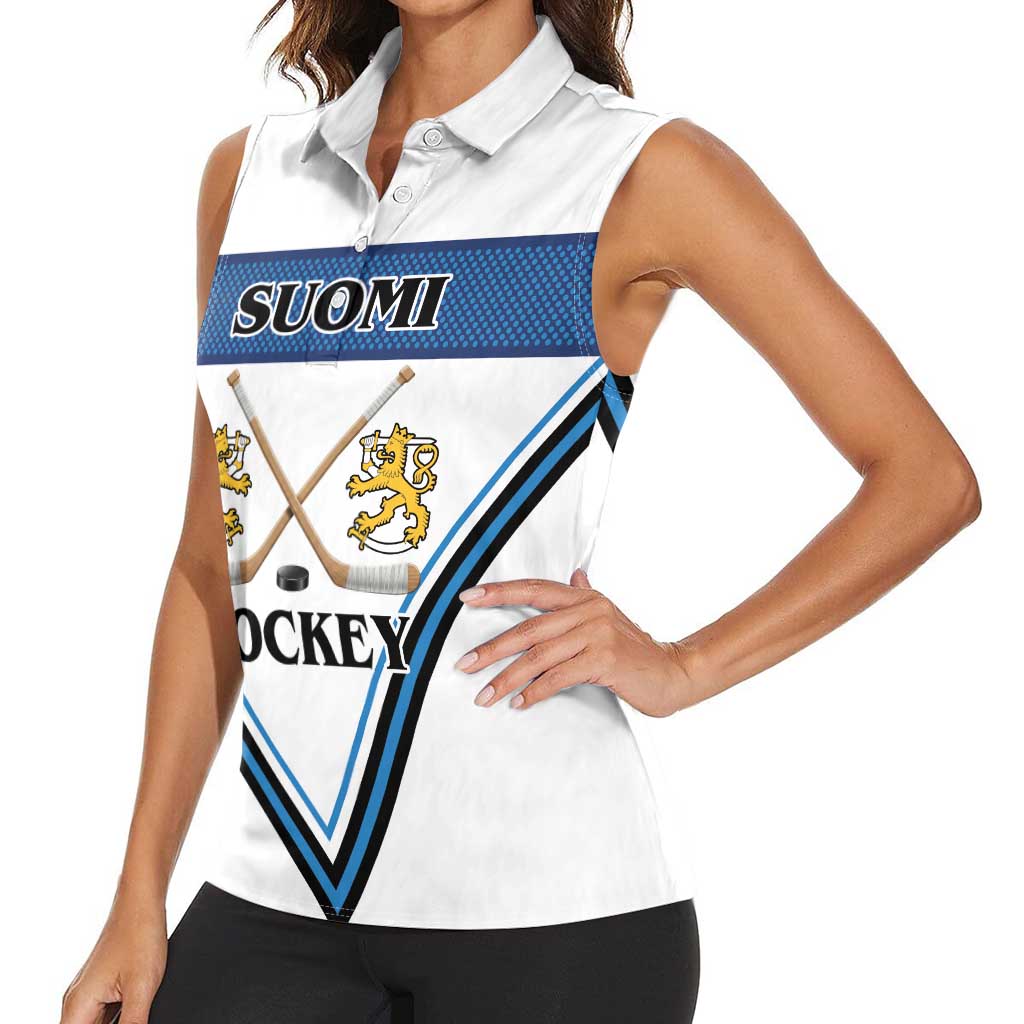 Finland Hockey Custom Women Sleeveless Polo Shirt Suomi Lion Ice Pride 2026 White Version
