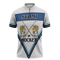 Finland Hockey Custom Zipper Polo Shirt Suomi Lion Ice Pride 2026 White Version